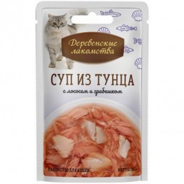 Деревенские лакомства пауч д/кош. Суп из тунца с лососем и гребешком 35г